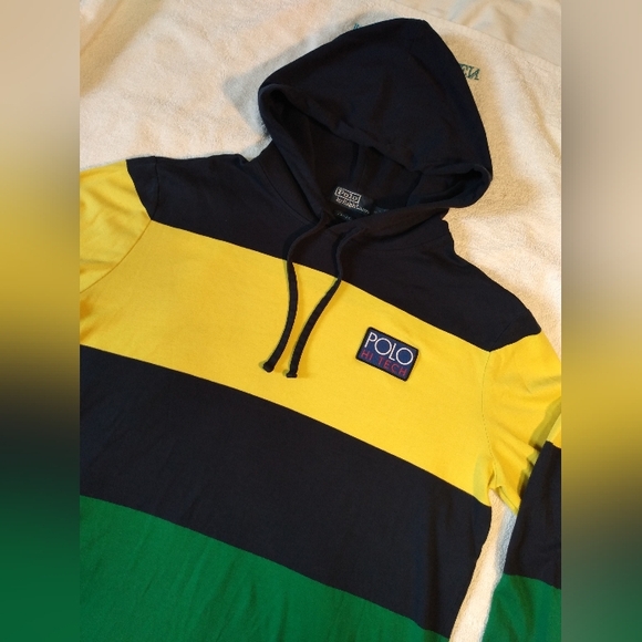POLO Ralph Lauren HI TECH striped T-Shirt Hoodie - NWOT - Classic MENS Medium - Picture 3 of 14